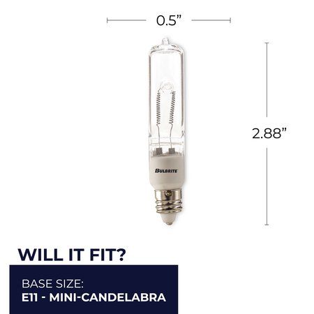 Bulbrite Pack of 5 250 Watt Dimmable Clear T4 Mini-Candelabra E11 Halogen Light Bulbs, 5PK 860804